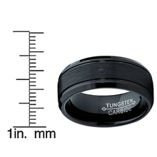Tungsten Carbide Men's Black Brushed Textured Center Ring Band, 8 mm Comfort Fit Sizes 7 to 15