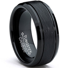 Tungsten Carbide Men's Black Brushed Textured Center Ring Band, 8 mm Comfort Fit Sizes 7 to 15