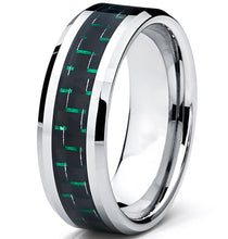 9MM Men's Tungsten Carbide Ring W/ BLACK & GREEN Carbon Fiber Inlay Sizes 7 to 13