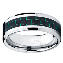 9MM Men's Tungsten Carbide Ring W/ BLACK & GREEN Carbon Fiber Inlay Sizes 7 to 13