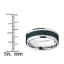 9MM Men's Tungsten Carbide Ring W/ BLACK & GREEN Carbon Fiber Inlay Sizes 7 to 13