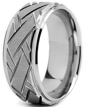 Tungsten Carbide Men's Weave Grooved Pattern Wedding Ring Band, 9mm Sizes 8 to 13