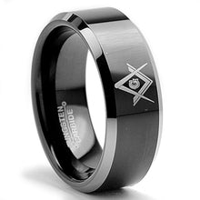 Tungsten Carbide Men's Two Tone Black FREEMASON MASONIC Ring Band 8MM Sizes 6 to 15