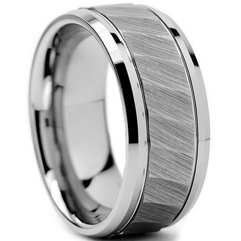 Mens Carved Tungsten Flat Top Comfort Fit Wedding Band Ring (9 MM)