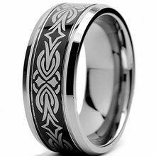 Men's 9MM Tribal Black Two Tone Tungsten Carbide Wedding Band Ring Sizes 8 to 13