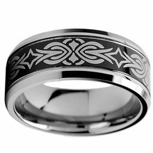 Men's 9MM Tribal Black Two Tone Tungsten Carbide Wedding Band Ring Sizes 8 to 13