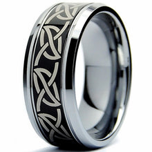 9MM Men's Black Two Tone Tribal Tungsten Carbide Ring Wedding Band Sizes 8 to 13