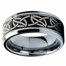 9MM Men's Black Two Tone Tribal Tungsten Carbide Ring Wedding Band Sizes 8 to 13