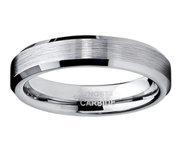 Tungsten Carbide Men's Brushed Wedding Band Anniversary Ring Comfort Fit, 4MM Sizes 5 to 15