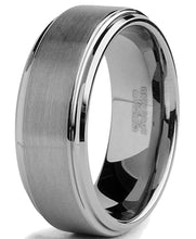 Tungsten Men's Wedding Band 8MM Brushed Finish High-Polish Silvertone Comfort-Fit Beveled Edges