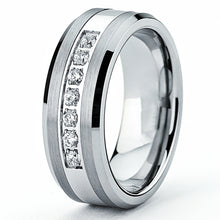 Tungsten Carbide Men's Engagement Wedding Band Ring with Center,Cubic Zirconia 8mm, Sizes 7 to 13