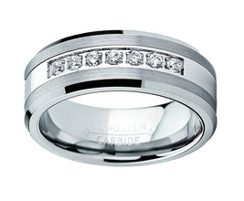 Tungsten Carbide Men's Engagement Wedding Band Ring with Center,Cubic Zirconia 8mm, Sizes 7 to 13