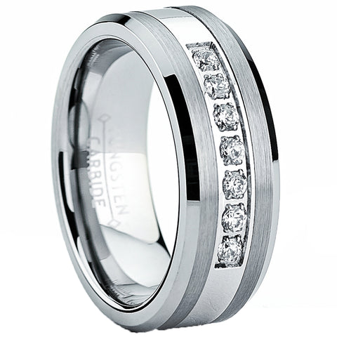 Tungsten Carbide Men's Engagement Wedding Band Ring with Center,Cubic Zirconia 8mm, Sizes 7 to 13