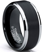 Men's Two-Tone Tungsten Ring Black Brushed Wedding Band 9MM Sizes 7-15