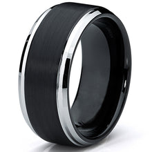 Men's Two-Tone Tungsten Ring Black Brushed Wedding Band 9MM Sizes 7-15