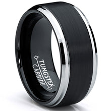 Men's Two-Tone Tungsten Ring Black Brushed Wedding Band 9MM Sizes 7-15