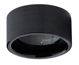 Tungsten Carbide Men's Flat Top Black Brushed Ring Band, 12 mm Comfort Fit Sizes 8 to 15