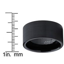 Tungsten Carbide Men's Flat Top Black Brushed Ring Band, 12 mm Comfort Fit Sizes 8 to 15