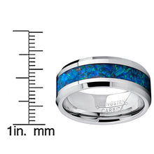 Men's 8MM Tungsten Carbide Wedding Band Ring With Blue Green Simulated Opal Inlay 8MM