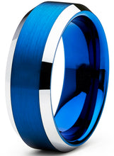 Tungsten Carbide Men's Brushed Wedding Band Blue Plated Engagement Ring 8MM Comfort-Fit