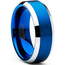 Tungsten Carbide Men's Brushed Wedding Band Blue Plated Engagement Ring 8MM Comfort-Fit