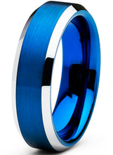 Women's Tungsten Carbide Men's Brushed Wedding Blue Plated Engagement Ring 6MM Comfort Fit Sizes 7-12.5