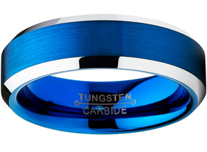 Women's Tungsten Carbide Men's Brushed Wedding Blue Plated Engagement Ring 6MM Comfort Fit Sizes 7-12.5