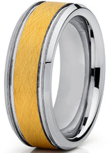 Tungsten Carbide Men's Goldtone Brushed Textured Center Ring Band, 8 mm Comfort Fit Sizes 7 to 15