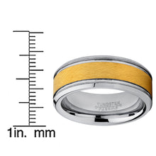 Tungsten Carbide Men's Goldtone Brushed Textured Center Ring Band, 8 mm Comfort Fit Sizes 7 to 15