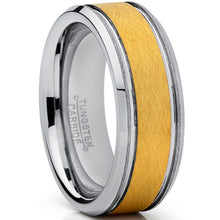 Tungsten Carbide Men's Goldtone Brushed Textured Center Ring Band, 8 mm Comfort Fit Sizes 7 to 15