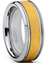 Tungsten Carbide Men's Goldtone Brushed Textured Center Ring Band, 8 mm Comfort Fit Sizes 7 to 15
