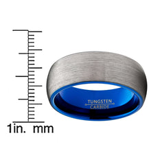 Men's Tungsten Carbide Wedding Band Ring, 8mm Dome Brushed Blue Comfort Fit Band 7 to 15