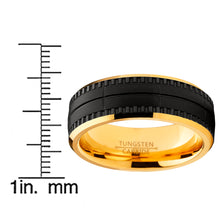 Men's Two Tone Black and Goldtone Textured Brushed Tungsten Wedding Ring, 8mm Comfort Fit Band