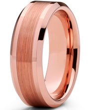 Men's Tungsten Carbide Wedding Band Ring, 8mm Flat Top Brushed Rose Tone, Pink Comfort Fit Band 7 to 15