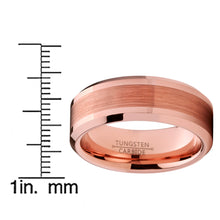 Men's Tungsten Carbide Wedding Band Ring, 8mm Flat Top Brushed Rose Tone, Pink Comfort Fit Band 7 to 15