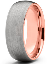 Men's Tungsten Carbide Wedding Band Ring, 8mm Dome Brushed Rose Tone Pink Comfort Fit Band 7 to 15