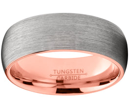 Men's Tungsten Carbide Wedding Band Ring, 8mm Dome Brushed Rose Tone Pink Comfort Fit Band 7 to 15
