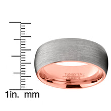 Men's Tungsten Carbide Wedding Band Ring, 8mm Dome Brushed Rose Tone Pink Comfort Fit Band 7 to 15