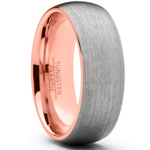 Men's Tungsten Carbide Wedding Band Ring, 8mm Dome Brushed Rose Tone Pink Comfort Fit Band 7 to 15