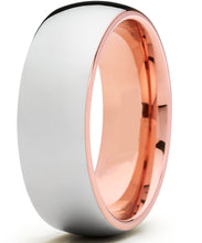 Men's Tungsten Carbide Wedding Band Ring, 8mm Dome High Polish Rose Tone Pink Comfort Fit Band