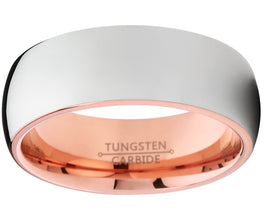 Men's Tungsten Carbide Wedding Band Ring, 8mm Dome High Polish Rose Tone Pink Comfort Fit Band