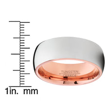 Men's Tungsten Carbide Wedding Band Ring, 8mm Dome High Polish Rose Tone Pink Comfort Fit Band