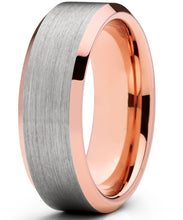 Men's Tungsten Carbide Wedding Band Ring, 8mm Flat Top Brushed Rose Tone, Pink Comfort Fit Band 7 to 15