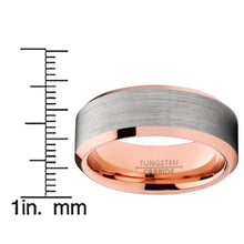 Men's Tungsten Carbide Wedding Band Ring, 8mm Flat Top Brushed Rose Tone, Pink Comfort Fit Band 7 to 15