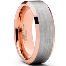 Men's Tungsten Carbide Wedding Band Ring, 8mm Flat Top Brushed Rose Tone, Pink Comfort Fit Band 7 to 15