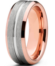 Men's Tungsten Carbide Wedding Band Ring, 8mm Flat Top Brushed Rose Tone, Pink Comfort Fit Band