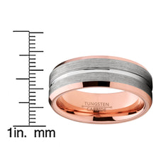 Men's Tungsten Carbide Wedding Band Ring, 8mm Flat Top Brushed Rose Tone, Pink Comfort Fit Band
