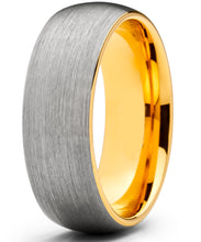 Men's Tungsten Carbide Wedding Band Ring, 8mm Dome Brushed GoldTone Comfort Fit Band 7 to 15