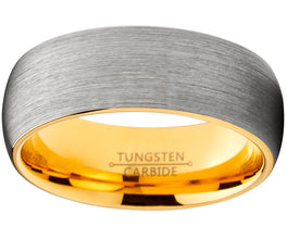 Men's Tungsten Carbide Wedding Band Ring, 8mm Dome Brushed GoldTone Comfort Fit Band 7 to 15