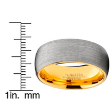 Men's Tungsten Carbide Wedding Band Ring, 8mm Dome Brushed GoldTone Comfort Fit Band 7 to 15